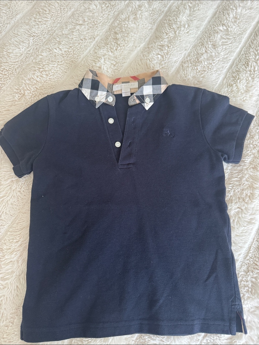 Burberry Navy Polo with Signature Check Collar - Kids